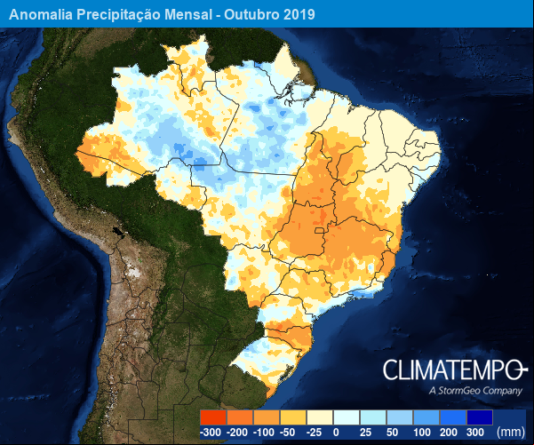 Anomalia de precipitação de outubro - Fonte: Climatempo