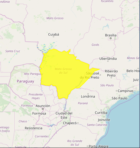 Mapa das áreas com alerta de tempestade de raios nesta 2ª - Fonte: Inmet