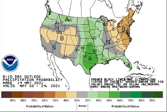Clima nos EUA de 20 a 24 de Maio - Fonte: NOAA